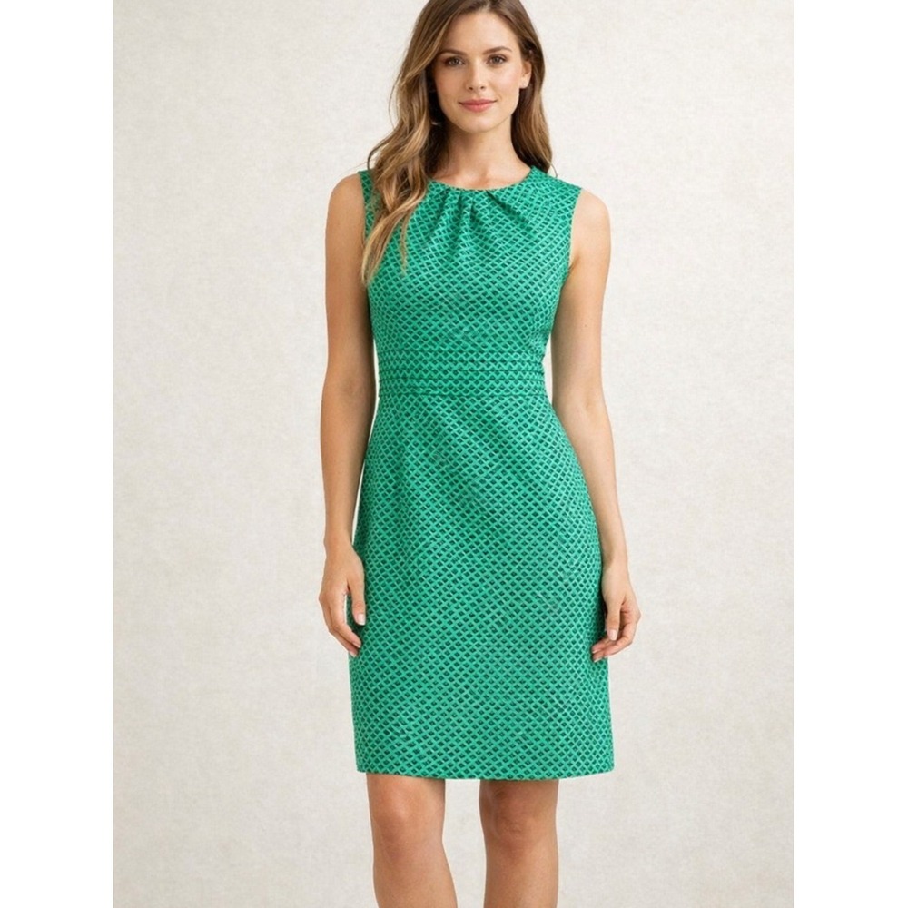TORY BURCH Classic Green Small Black Diamond Print Sleeveless Knee Length Sz 2